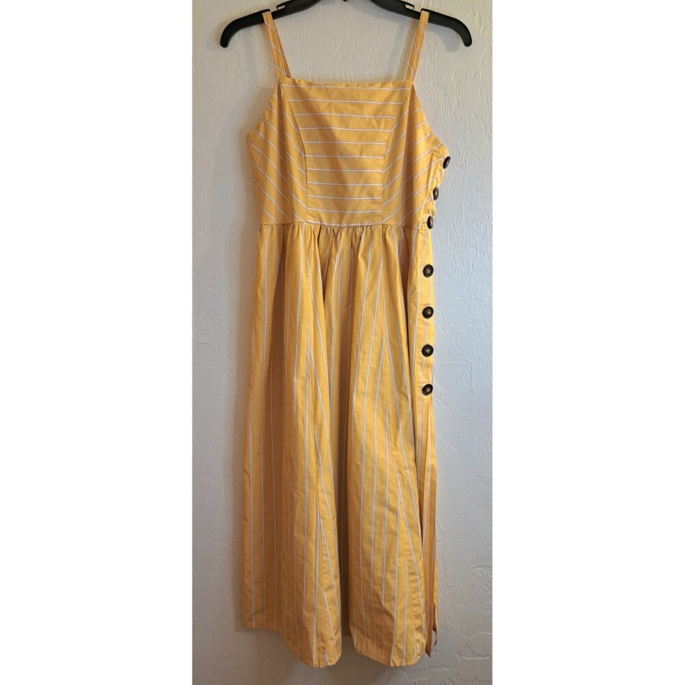 Rebellion Yellow White Stripe Button Sleeveless Sundress M Cottagecore Boho Chic